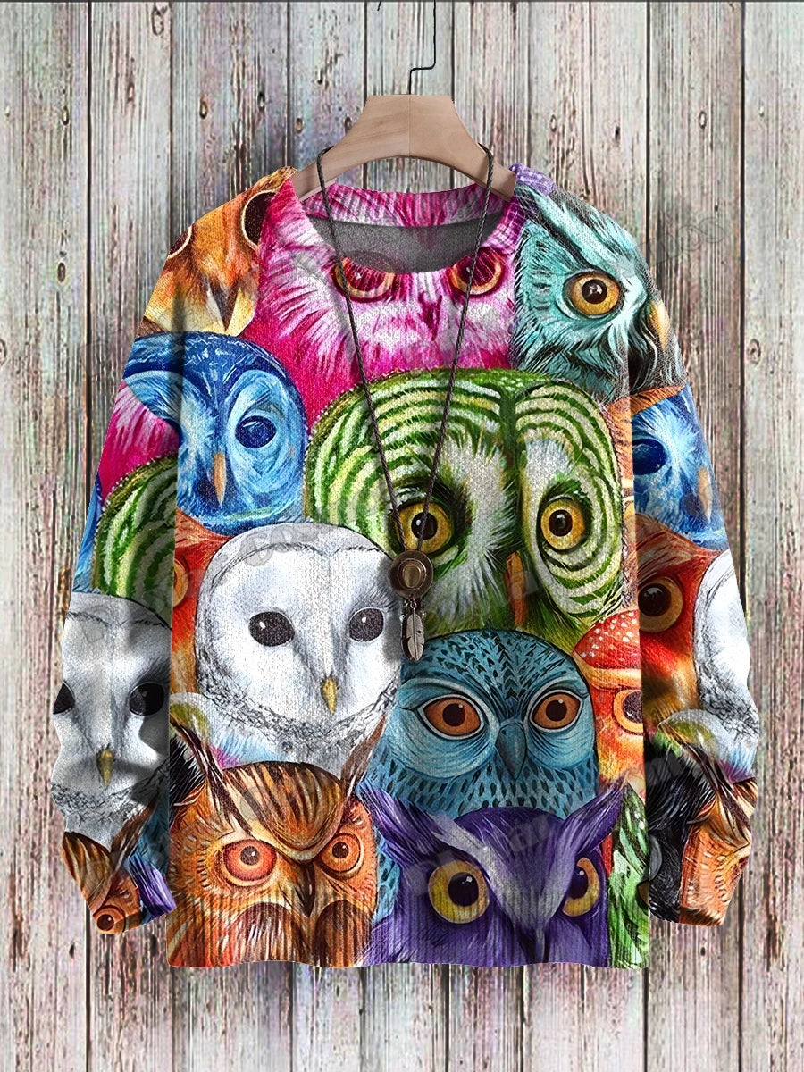 PLstar Cosmos Retro Owl & flowers Pattern 3D Printed Men's Knitted Pullover Winter Unisex Casual Knit Pullover Sweater ZZM116
