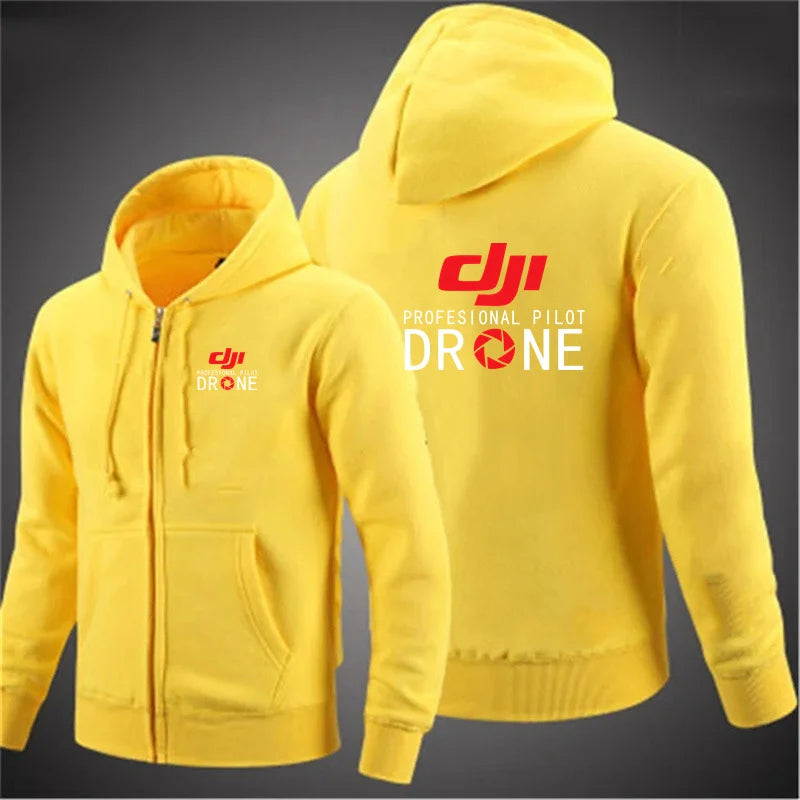 2024 New Dji Professional Pilot Drone Autumn Hooded Sweatshirts Men's Hoodie Cardigan Solid Color Classic Jacket Clothing Tops