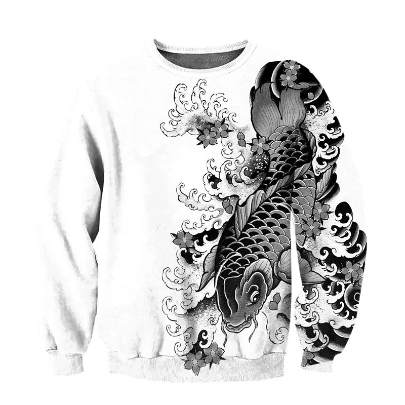 Japanese Mythology Mask Printed Sweatshirt Men's Clothes Harajuku Street Pullover Top 3D Printed Mysterious Culture Sweatshirts