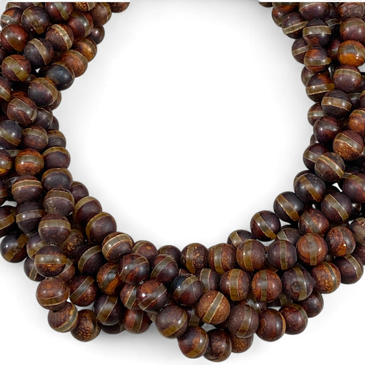 Dzi Agate, Tibetan Agate or Etched Agate Matte, Round 8mm, (Line Design)