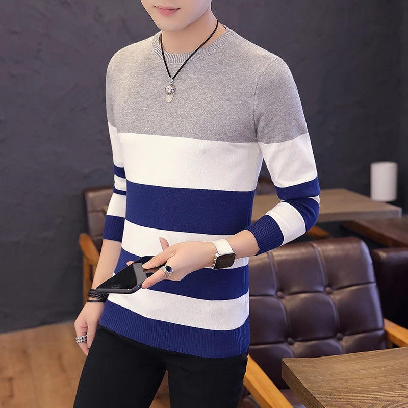 Hot sale men's sweater 2025 Spring Autumn new students South Korean Slim youth striped sweater red and black two colors M-XXL