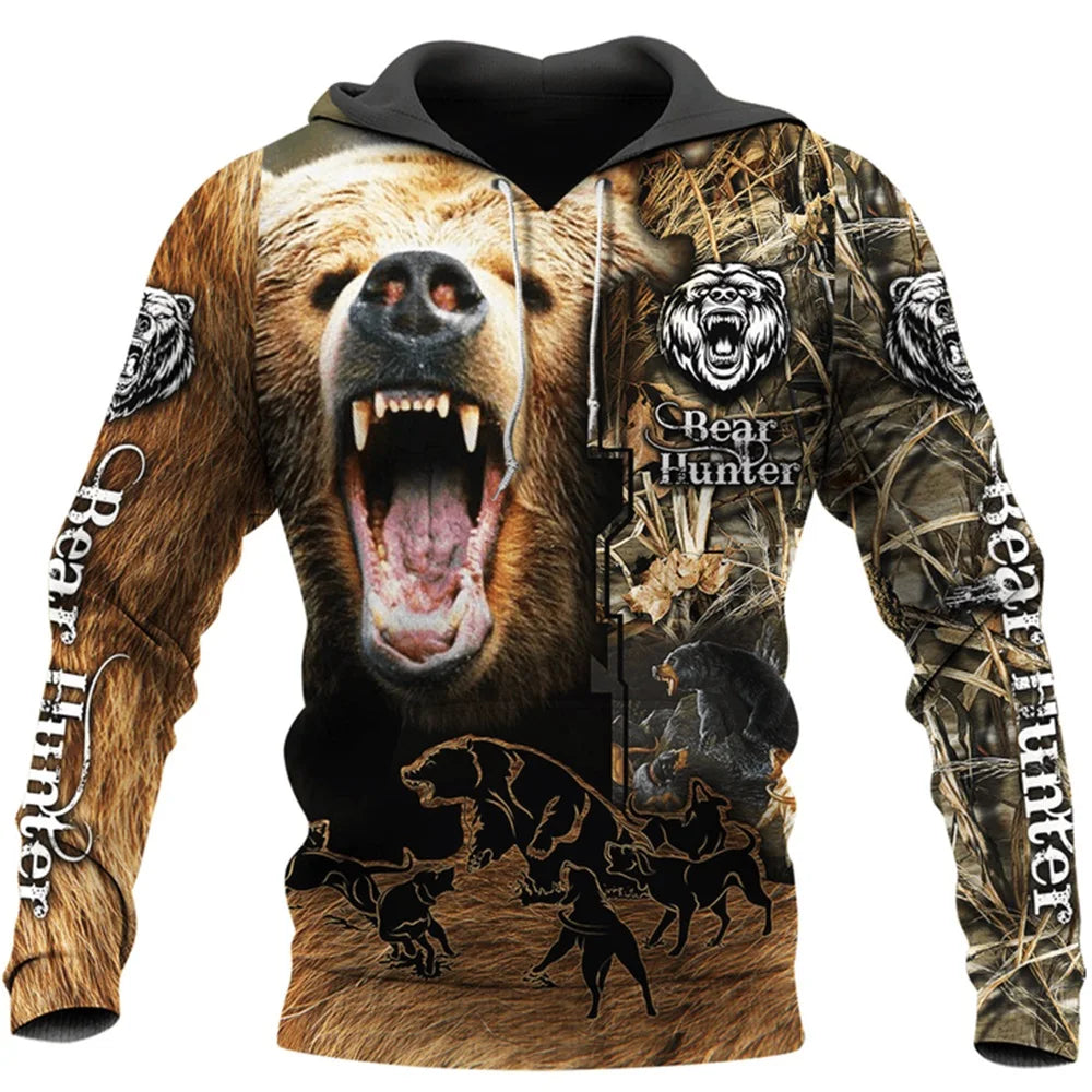 Animals Wilderness Novelty Hoodies Boar Hunter 3D Printed Mens Hooded Sweatshirt Unisex Streetwear Pullover Casual Tracksuits