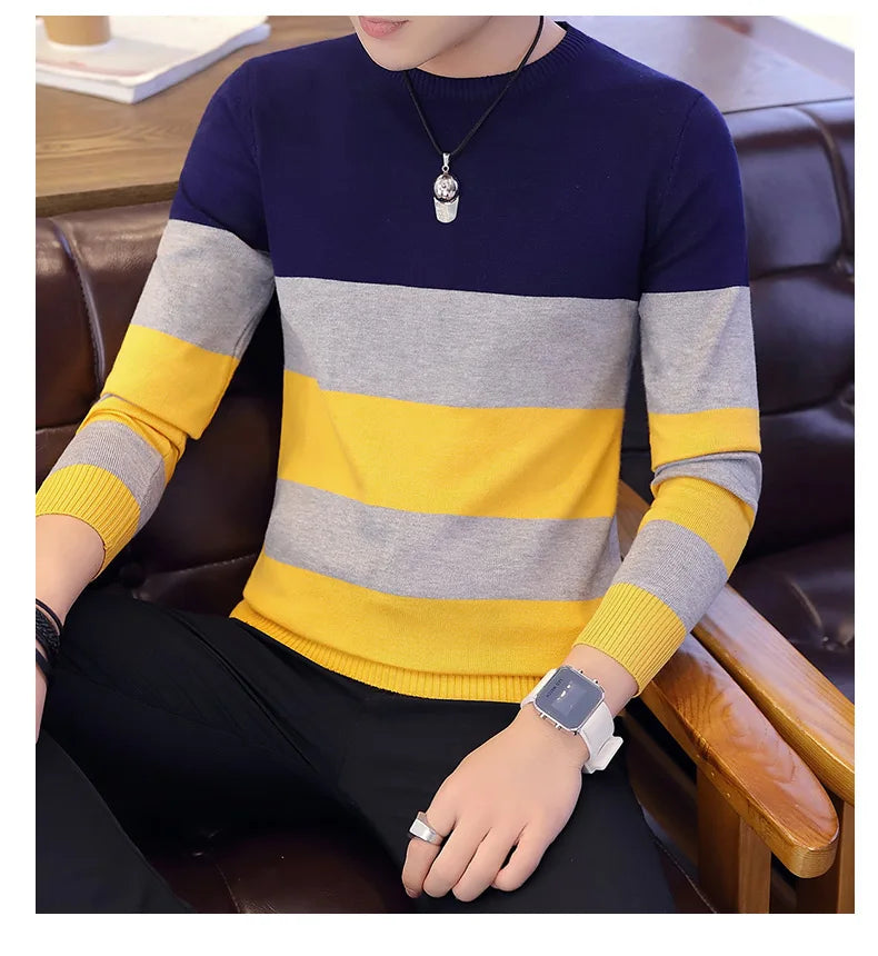 Hot sale men's sweater 2025 Spring Autumn new students South Korean Slim youth striped sweater red and black two colors M-XXL