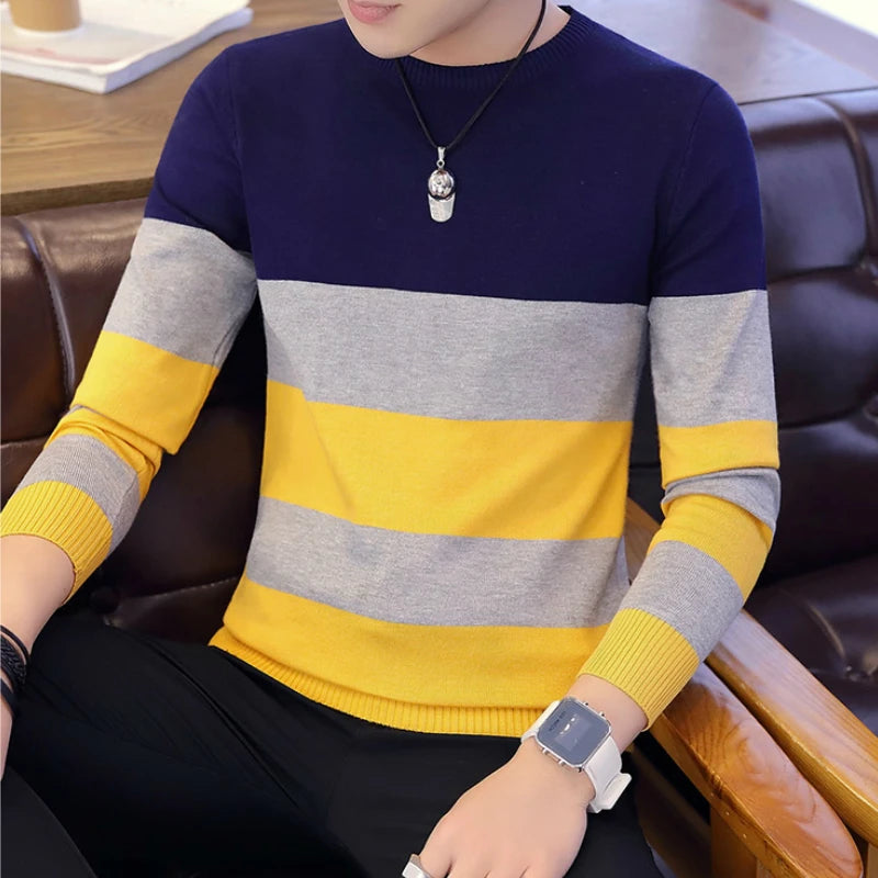 Hot sale men's sweater 2025 Spring Autumn new students South Korean Slim youth striped sweater red and black two colors M-XXL