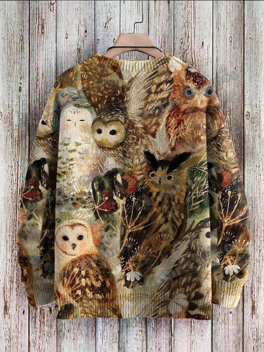 PLstar Cosmos Retro Owl & flowers Pattern 3D Printed Men's Knitted Pullover Winter Unisex Casual Knit Pullover Sweater ZZM116