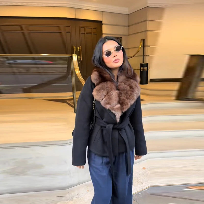 Street Faux Fur Patchwork Cropped Coats Women Loose Lapel Full Sleeve Pockets Warm Jackets 2025 Winter Lady Fashion Outwear