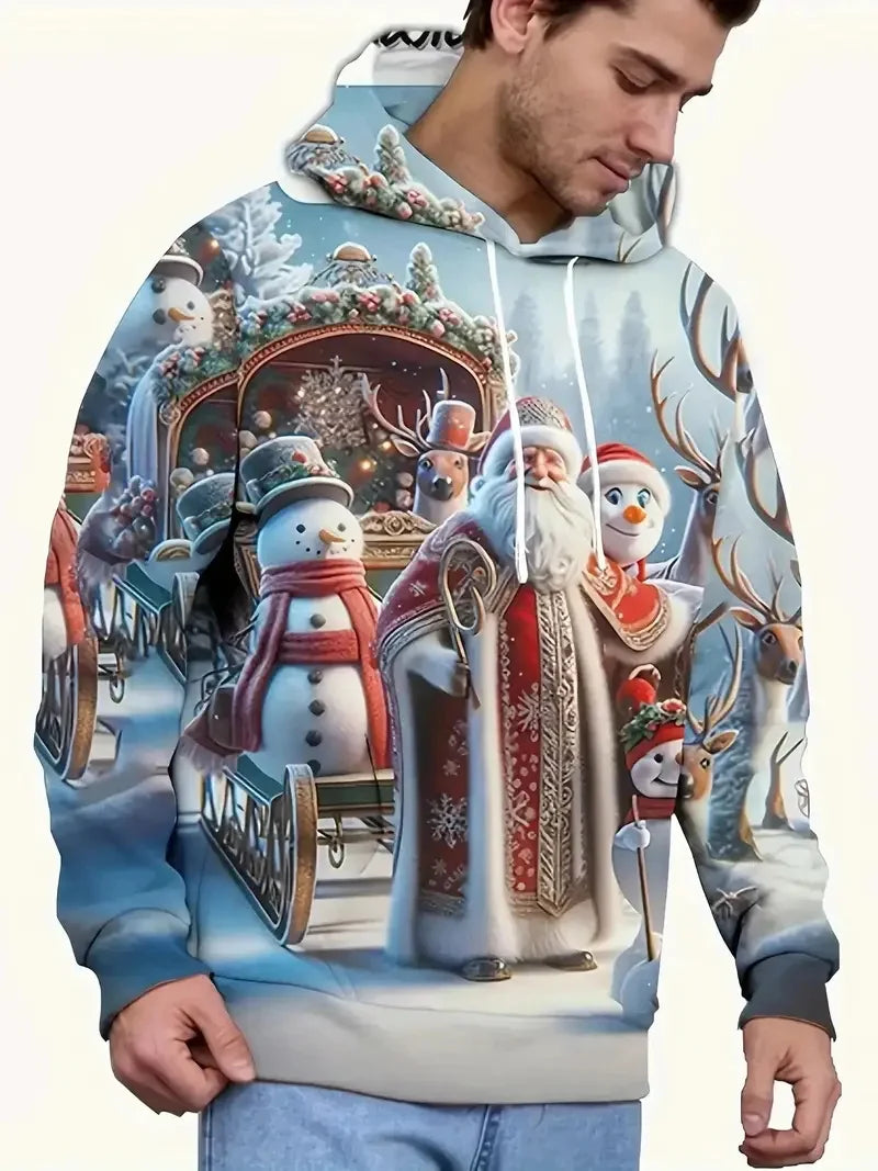 Men'S Santa Claus Motorcycle Hoodie Full Print Christmas Pullover Sweatshirt With Santa Riding Motorcycle Men's Sweatshirt