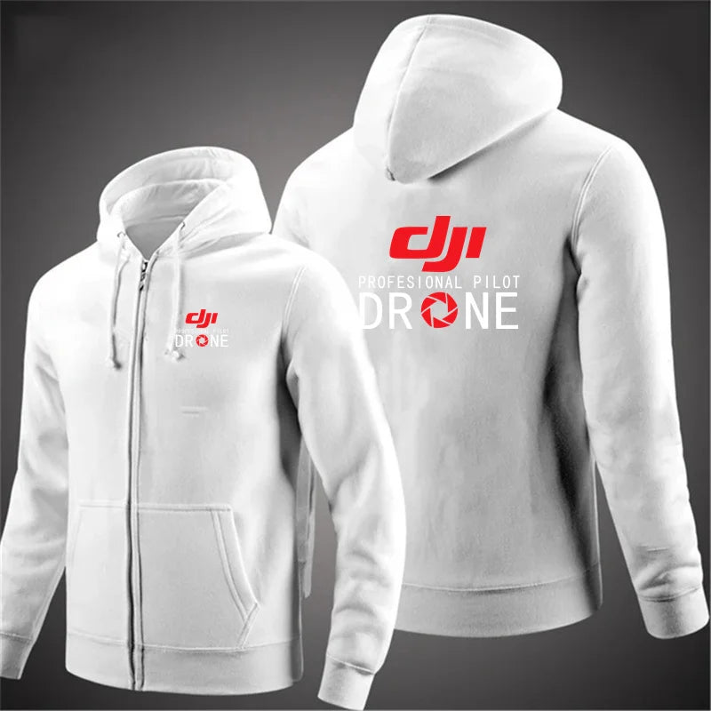 2024 New Dji Professional Pilot Drone Autumn Hooded Sweatshirts Men's Hoodie Cardigan Solid Color Classic Jacket Clothing Tops