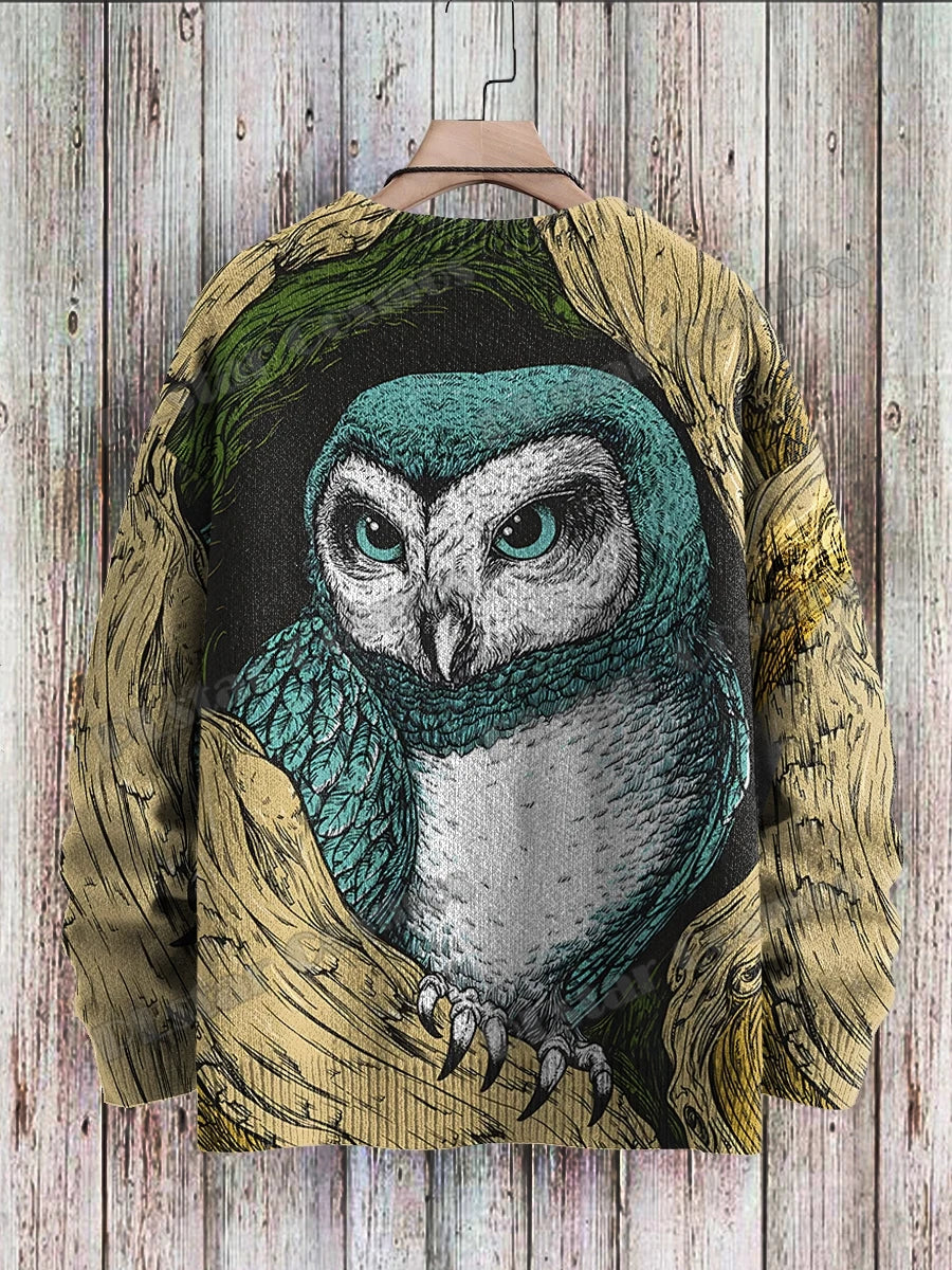PLstar Cosmos Retro Owl & flowers Pattern 3D Printed Men's Knitted Pullover Winter Unisex Casual Knit Pullover Sweater ZZM116