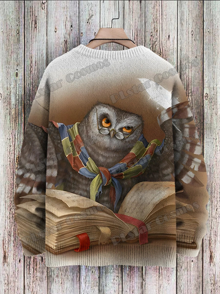 PLstar Cosmos Retro Owl & flowers Pattern 3D Printed Men's Knitted Pullover Winter Unisex Casual Knit Pullover Sweater ZZM116
