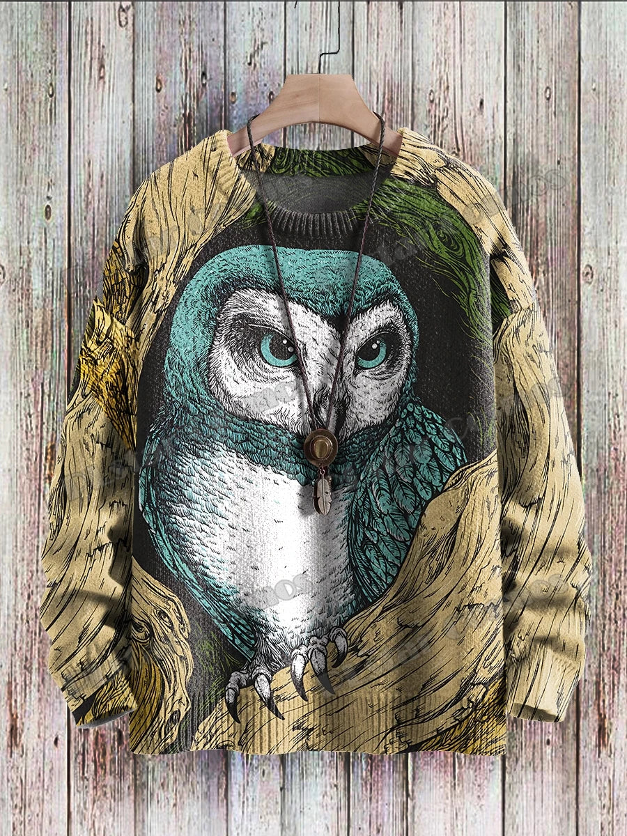 PLstar Cosmos Retro Owl & flowers Pattern 3D Printed Men's Knitted Pullover Winter Unisex Casual Knit Pullover Sweater ZZM116