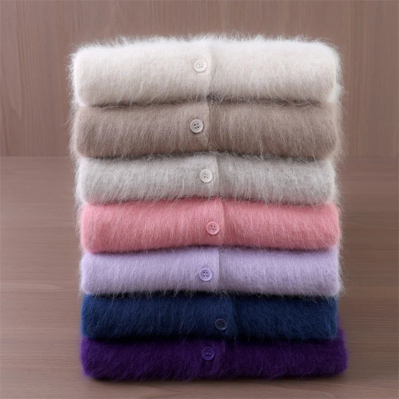 Polo Collar Commute Cardigan Casual Loose Women's Autumn Winter 100% Mink Cashmere Sweater Soft Warm Exquisite Clothing Tops