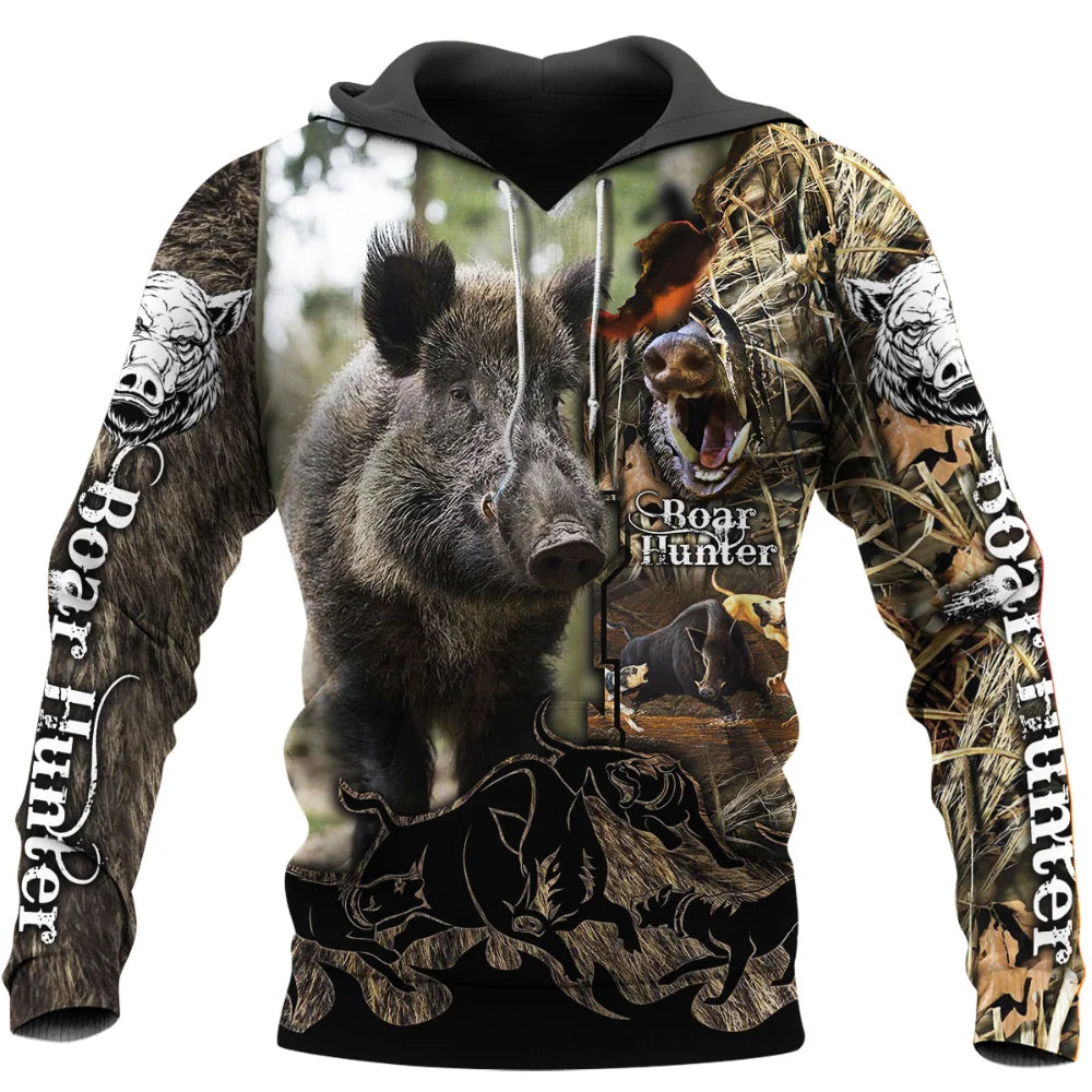 Animals Wilderness Novelty Hoodies Boar Hunter 3D Printed Mens Hooded Sweatshirt Unisex Streetwear Pullover Casual Tracksuits