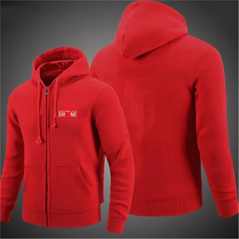 2024 New Dji Professional Pilot Drone Autumn Hooded Sweatshirts Men's Hoodie Cardigan Solid Color Classic Jacket Clothing Tops