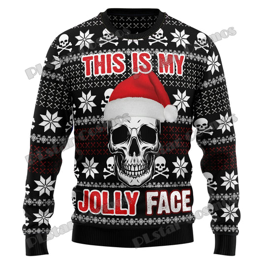 Autumn Winter Unisex Casual Knit Pullover Sweater Skull Pine Tree Christmas 3D Printed Men's Ugly Christmas Sweater KMY15