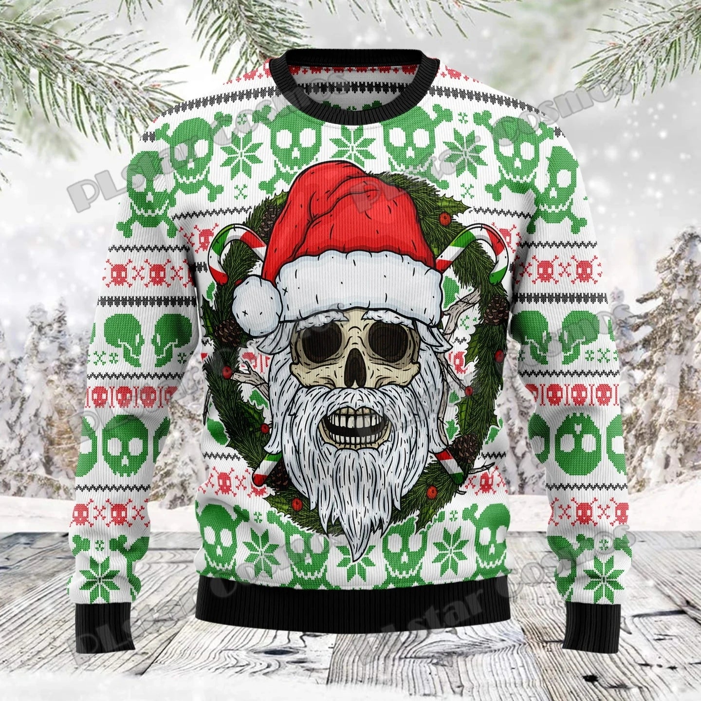 Autumn Winter Unisex Casual Knit Pullover Sweater Skull Pine Tree Christmas 3D Printed Men's Ugly Christmas Sweater KMY15