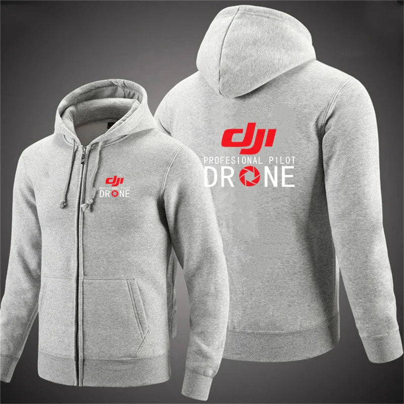 2024 New Dji Professional Pilot Drone Autumn Hooded Sweatshirts Men's Hoodie Cardigan Solid Color Classic Jacket Clothing Tops