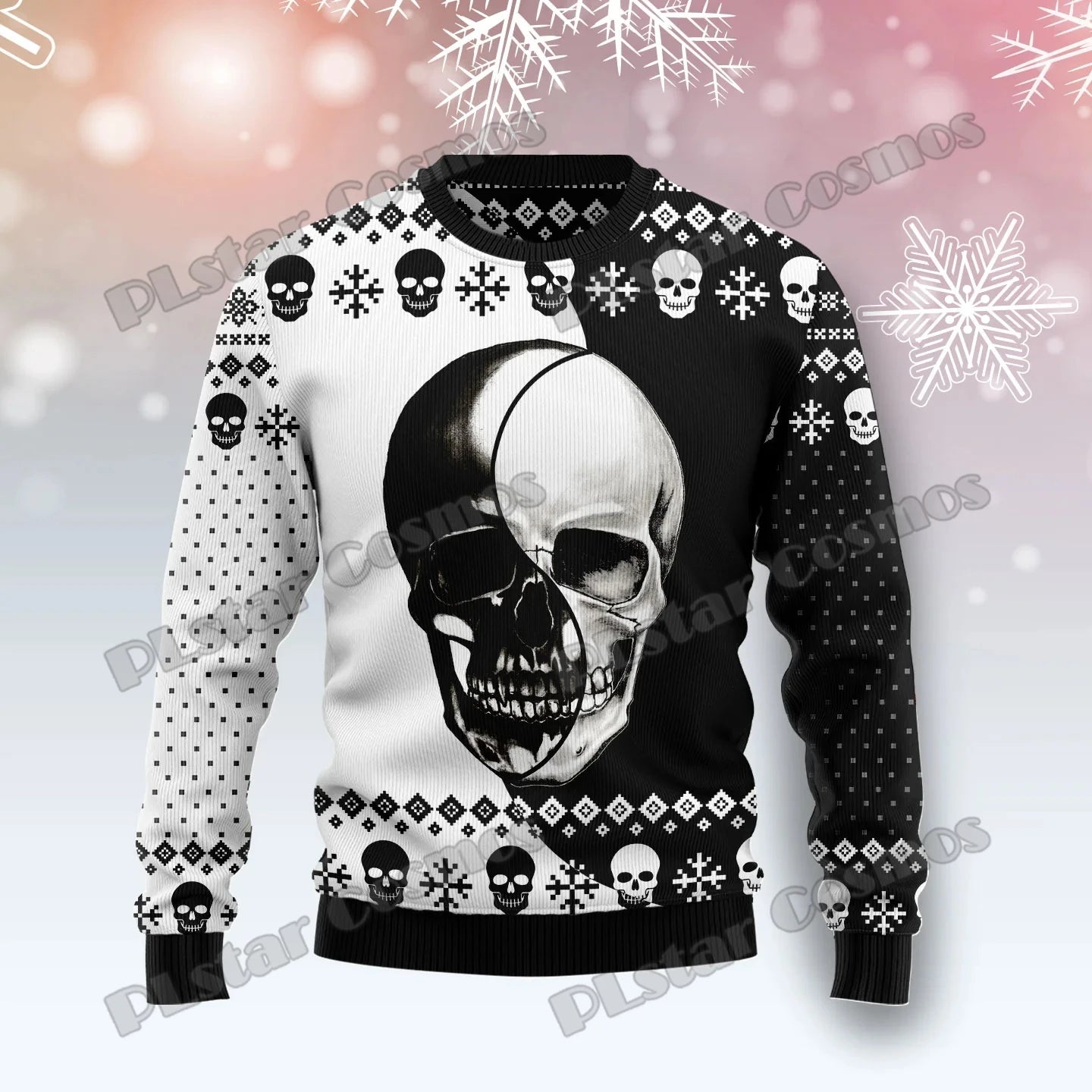 Autumn Winter Unisex Casual Knit Pullover Sweater Skull Pine Tree Christmas 3D Printed Men's Ugly Christmas Sweater KMY15