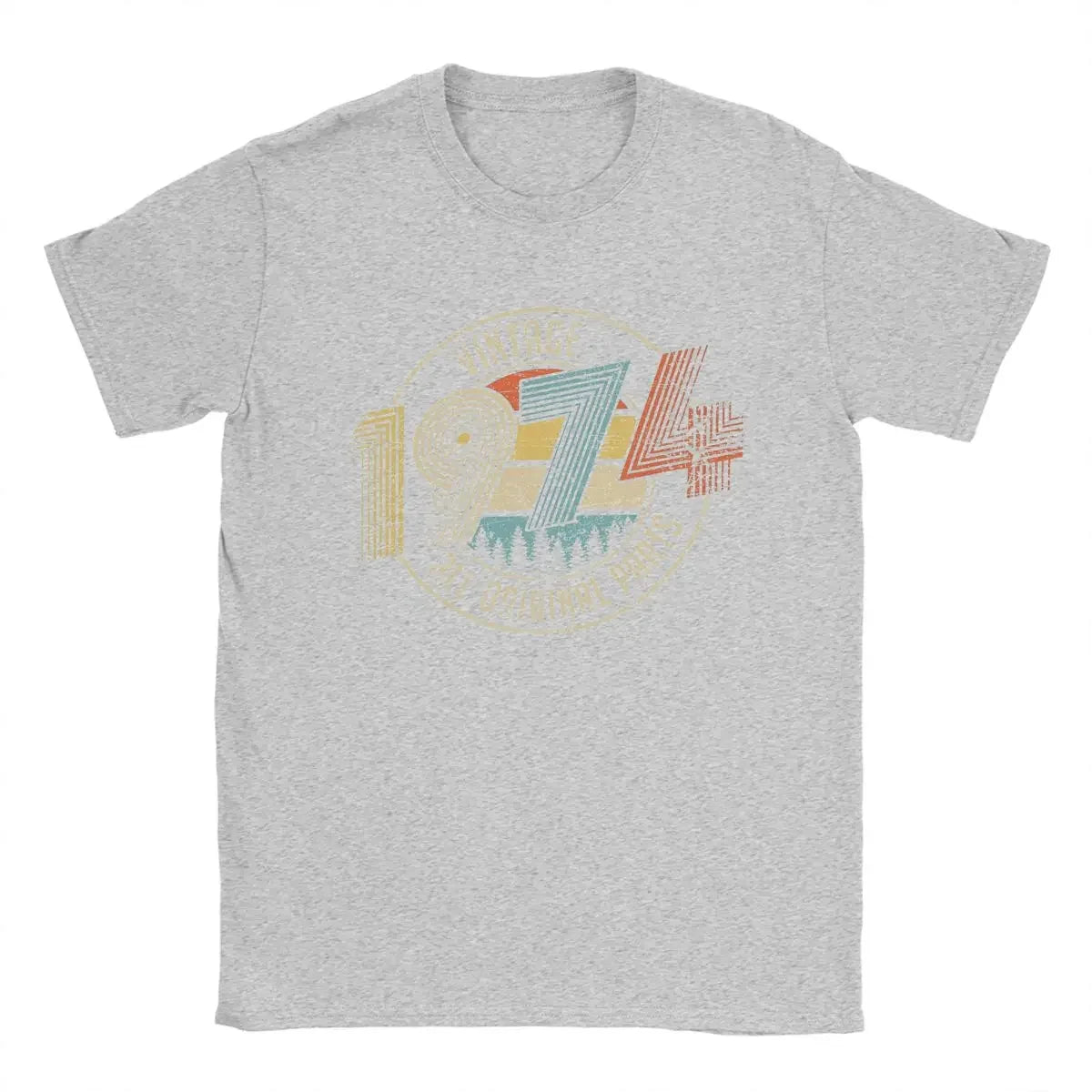 Vintage 1974 All Original Parts T Shirt Men's Cotton Vintage T-Shirts Crewneck 50 Years Old Tees Short Sleeve Clothing Unique