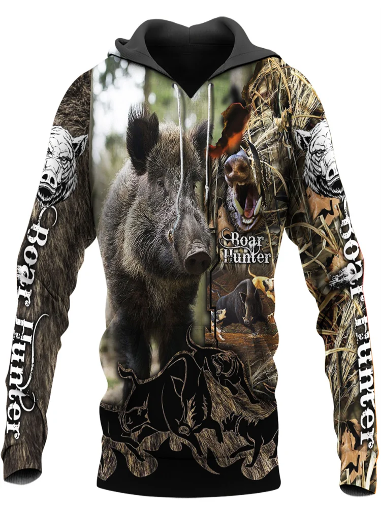 Animals Wilderness Novelty Hoodies Boar Hunter 3D Printed Mens Hooded Sweatshirt Unisex Streetwear Pullover Casual Tracksuits