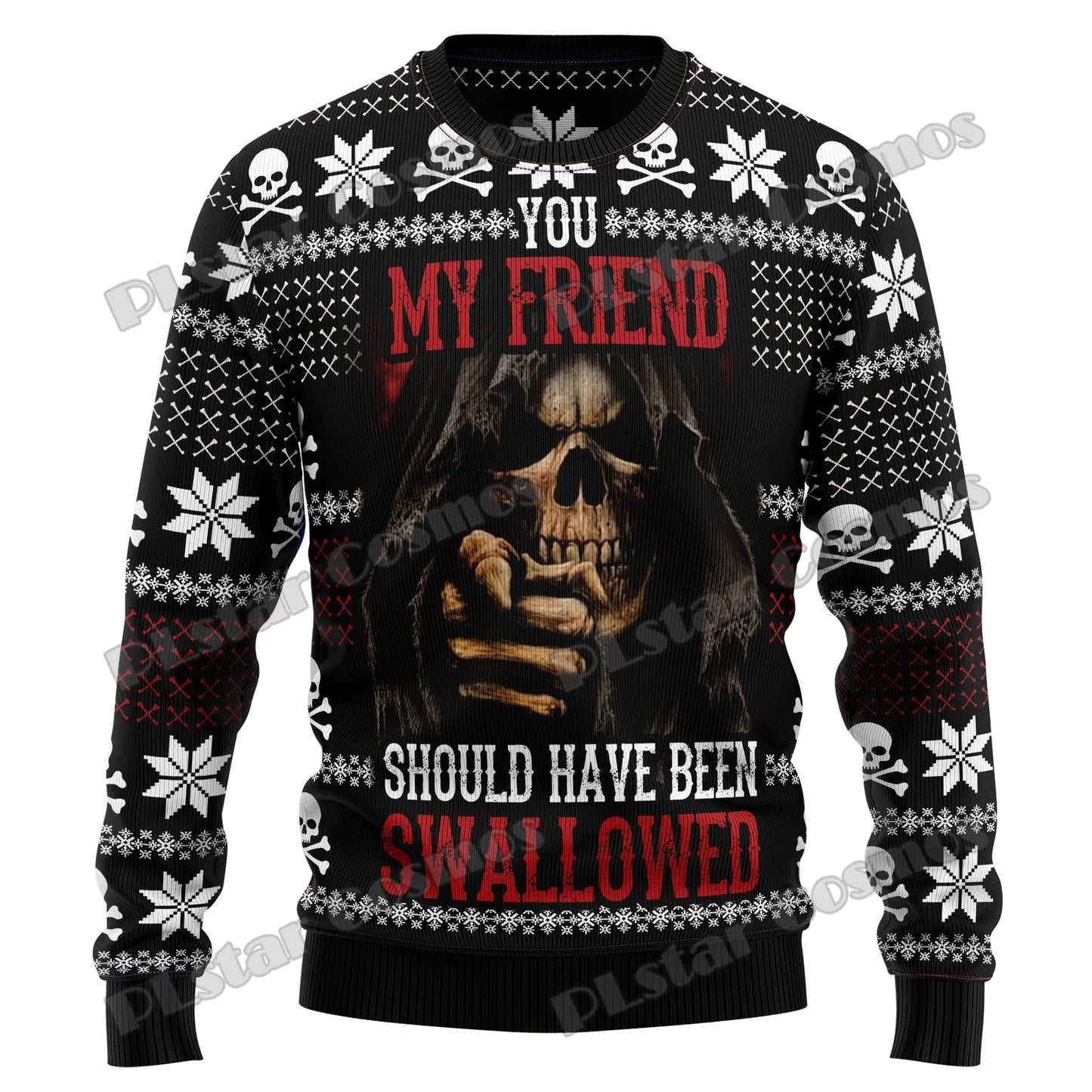 Autumn Winter Unisex Casual Knit Pullover Sweater Skull Pine Tree Christmas 3D Printed Men's Ugly Christmas Sweater KMY15