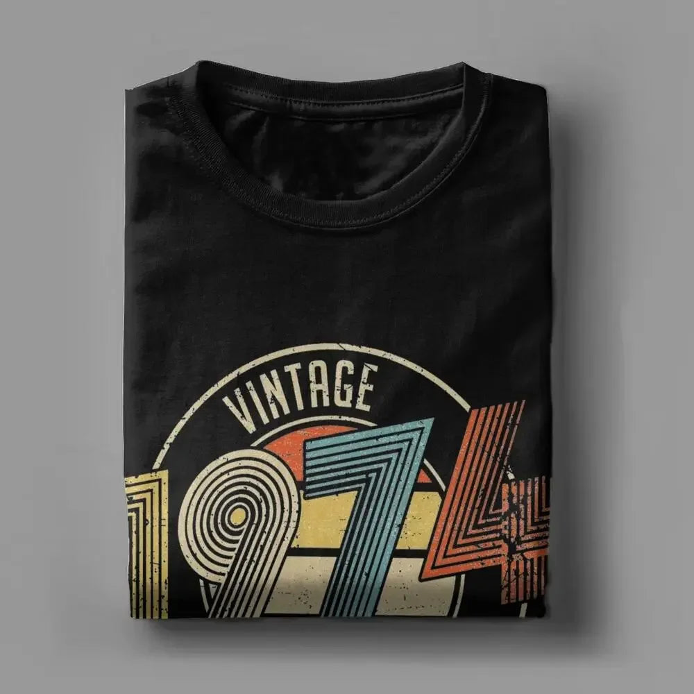 Vintage 1974 All Original Parts T Shirt Men's Cotton Vintage T-Shirts Crewneck 50 Years Old Tees Short Sleeve Clothing Unique