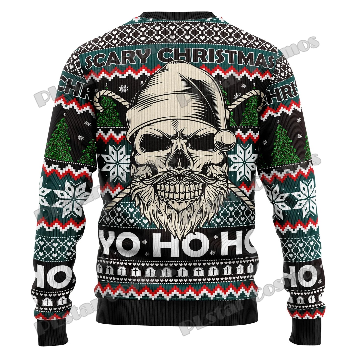 Autumn Winter Unisex Casual Knit Pullover Sweater Skull Pine Tree Christmas 3D Printed Men's Ugly Christmas Sweater KMY15