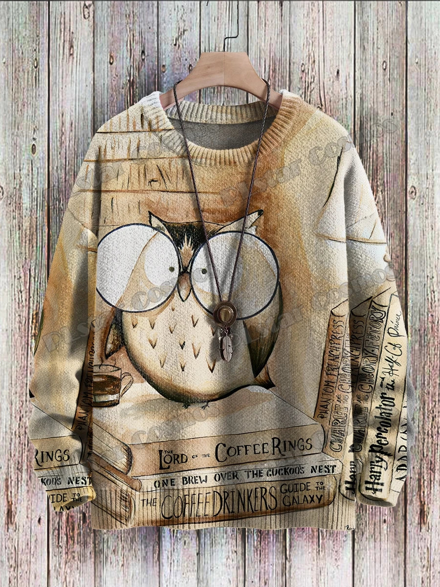 PLstar Cosmos Retro Owl & flowers Pattern 3D Printed Men's Knitted Pullover Winter Unisex Casual Knit Pullover Sweater ZZM116