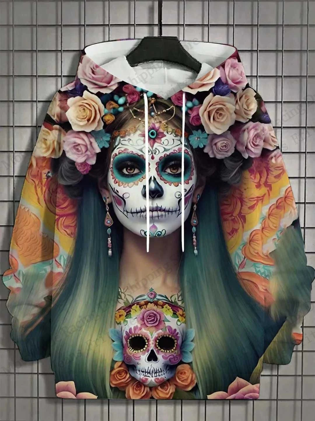 New Halloween Floral 3d Print Hoodie Women Fashion Sexy Girls Hoodies Sweatshirt Women Sweats Skull Coat Harajuku Clothes Female