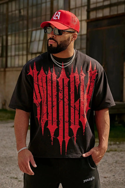 YA Men's Joggers Oversized fallow T-Shirt Summer Sports Fitness Cotton printing Short Sleeve Gym Running Training Short sleeve