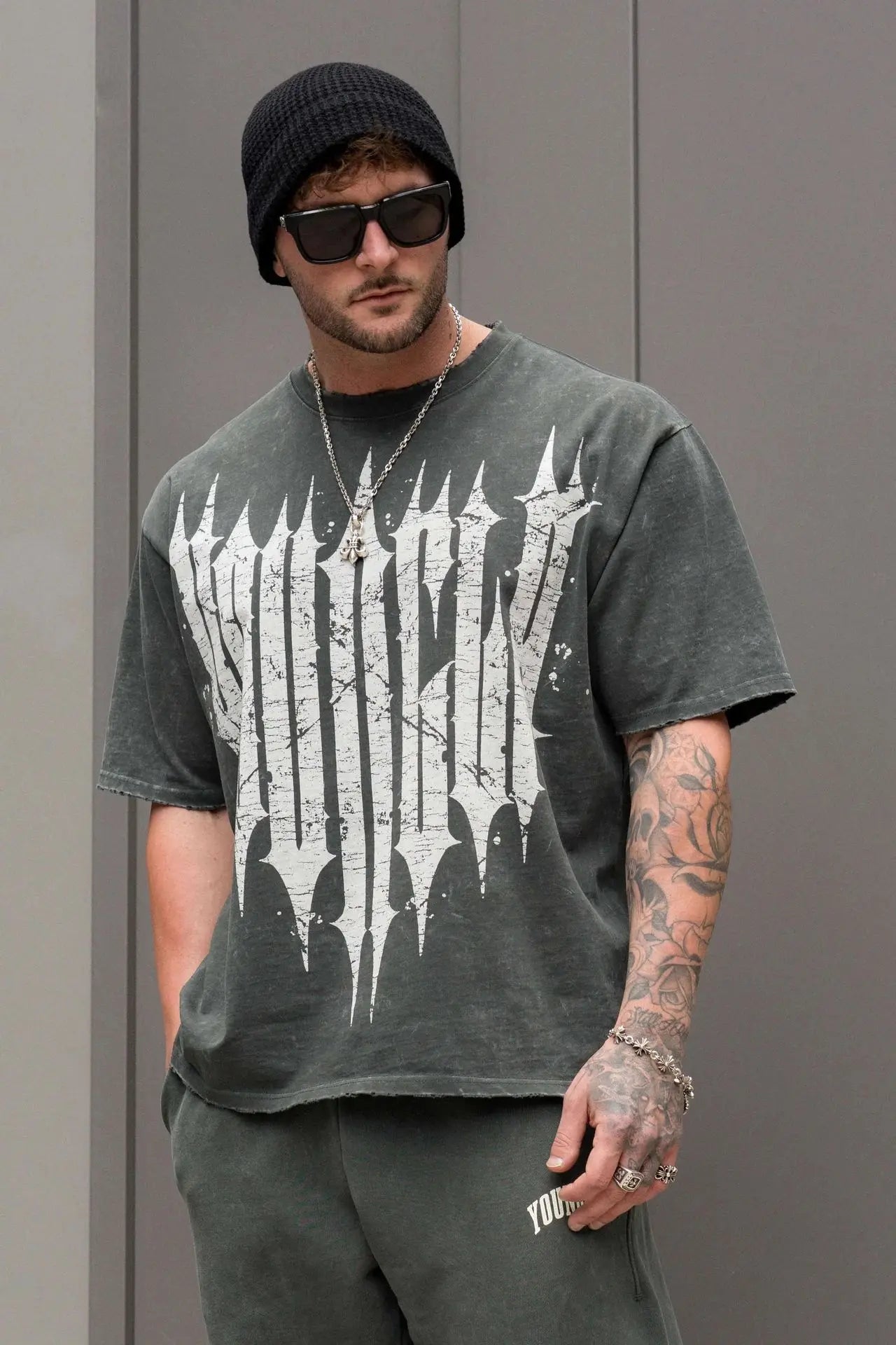 YA Men's Joggers Oversized fallow T-Shirt Summer Sports Fitness Cotton printing Short Sleeve Gym Running Training Short sleeve