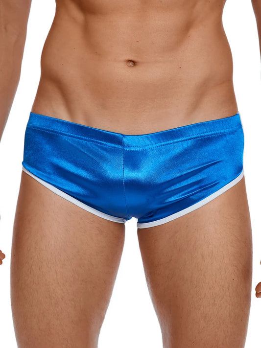 Low Waist Men's Mini Shorts Satin Shiny Sexy Yoga Ultrashort Shorts Man Boxer Tights Patchwork Shorts Candy Colors