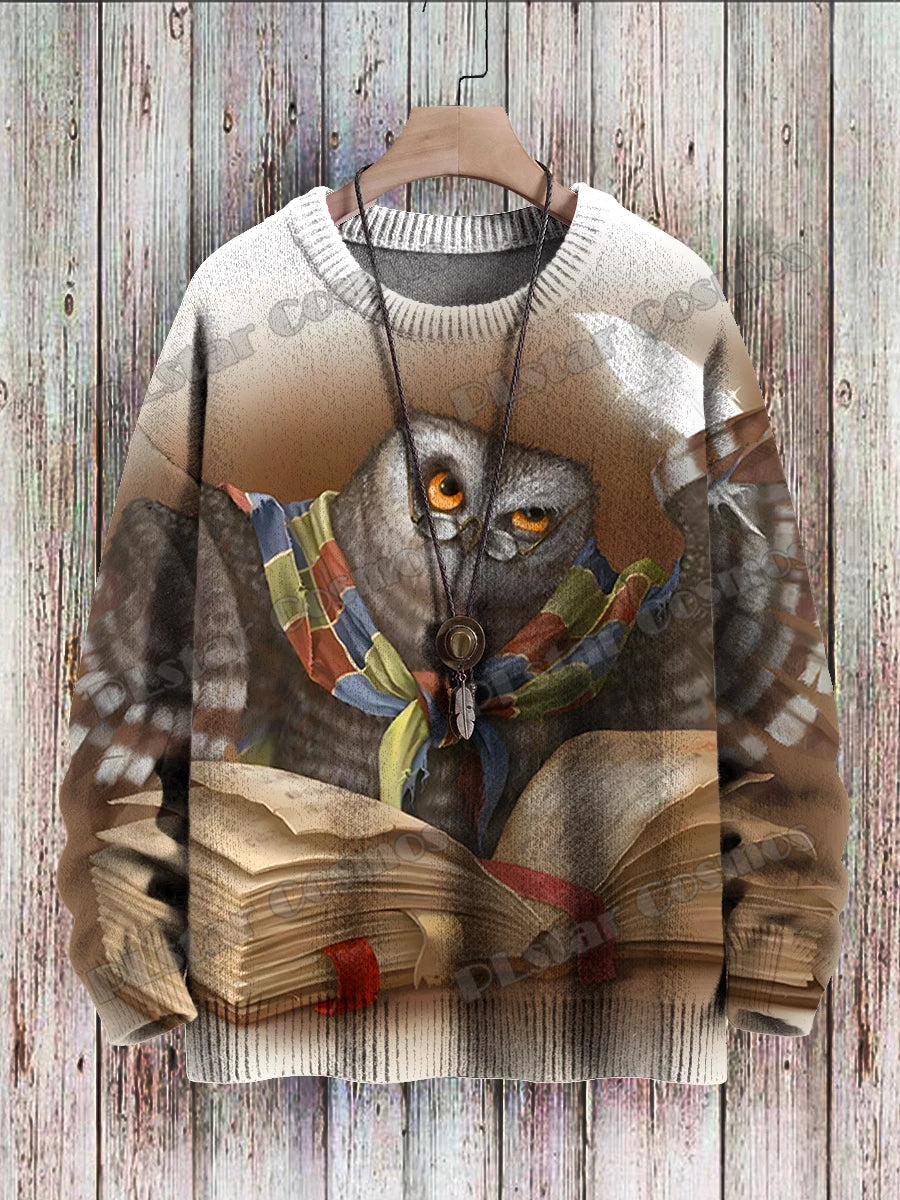 PLstar Cosmos Retro Owl & flowers Pattern 3D Printed Men's Knitted Pullover Winter Unisex Casual Knit Pullover Sweater ZZM116