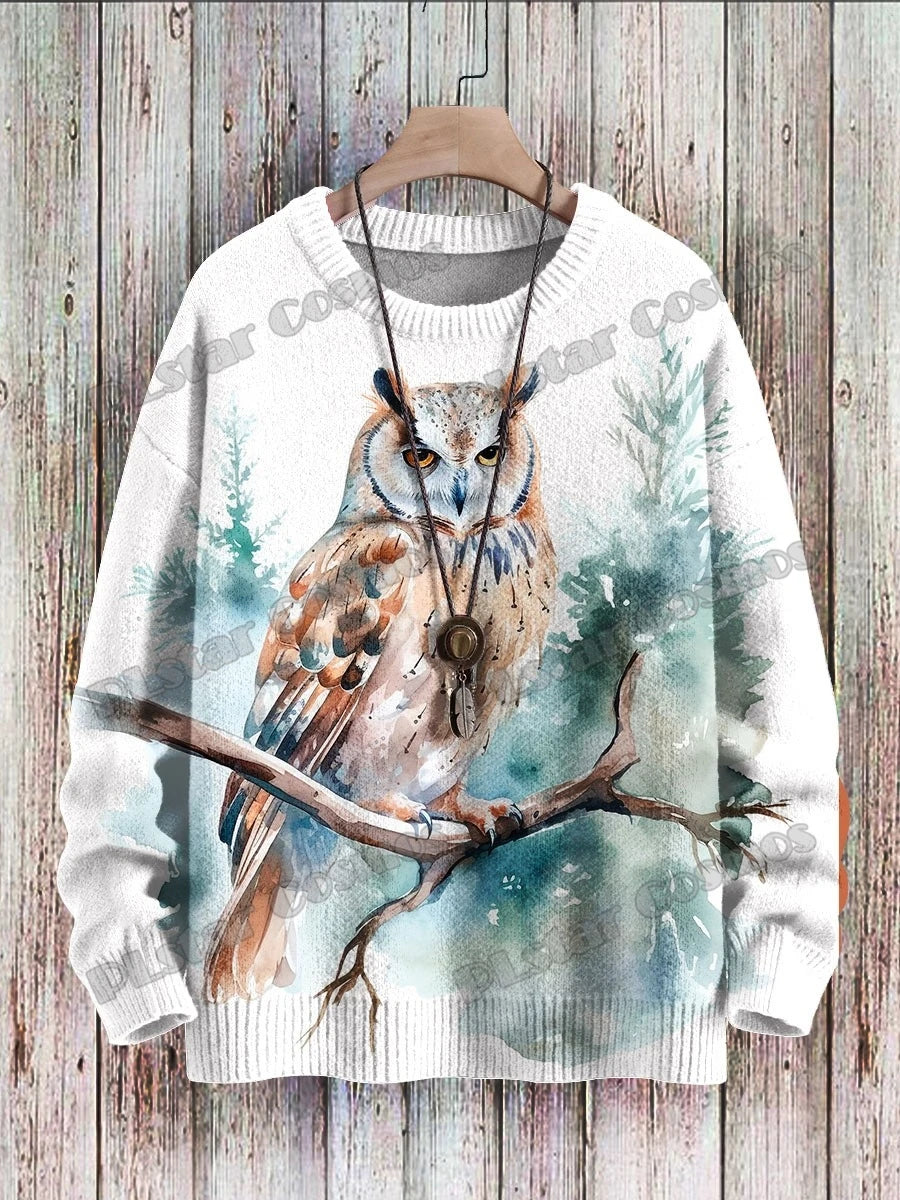 PLstar Cosmos Retro Owl & flowers Pattern 3D Printed Men's Knitted Pullover Winter Unisex Casual Knit Pullover Sweater ZZM116
