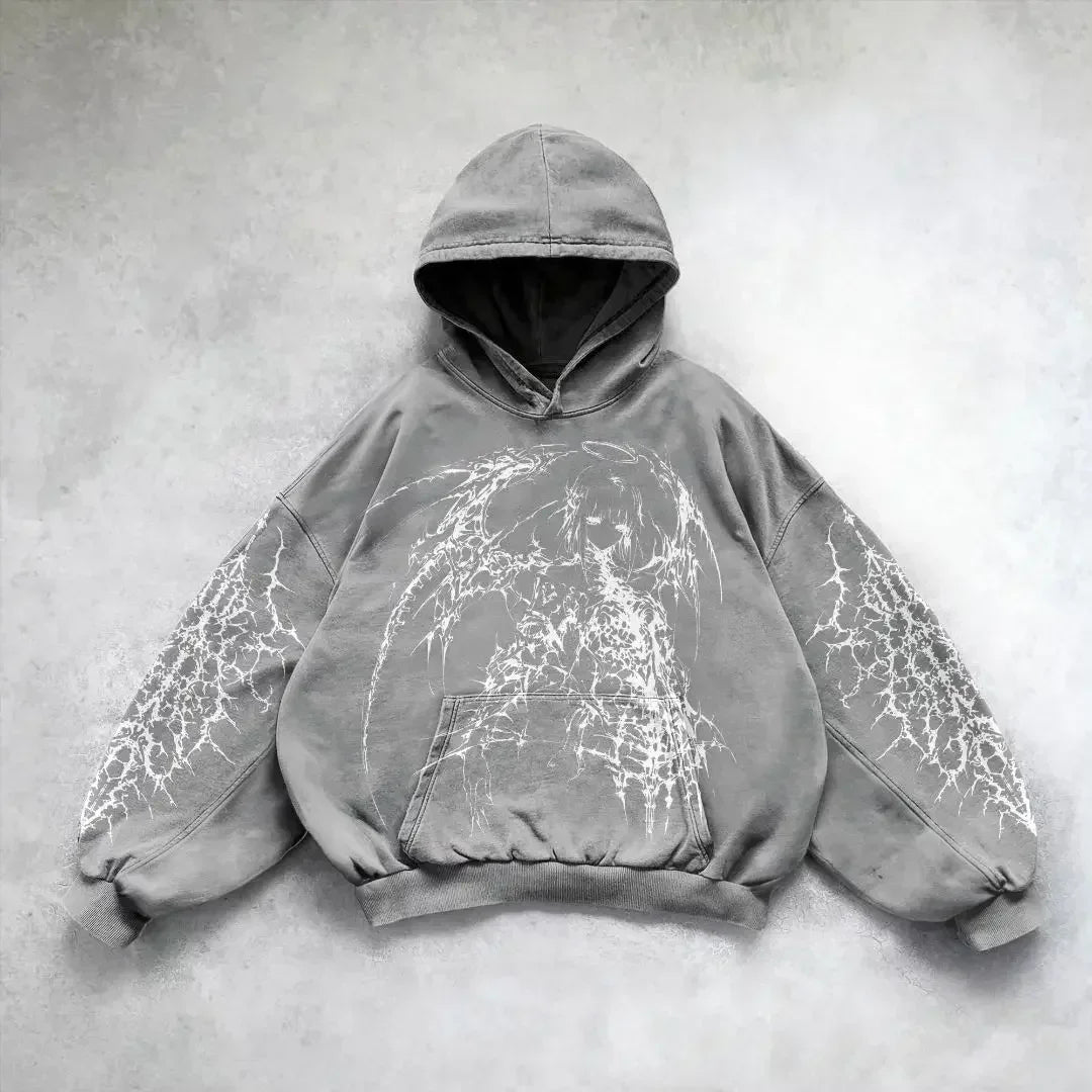 Harajuku gothic clothes sweatshirt hoodie skull wonton print hoodies y2k tops oversized women goth new couples goth streetwear