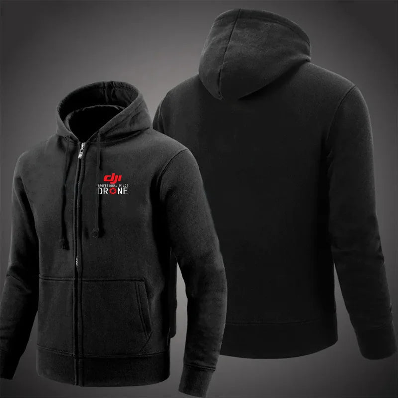 2024 New Dji Professional Pilot Drone Autumn Hooded Sweatshirts Men's Hoodie Cardigan Solid Color Classic Jacket Clothing Tops