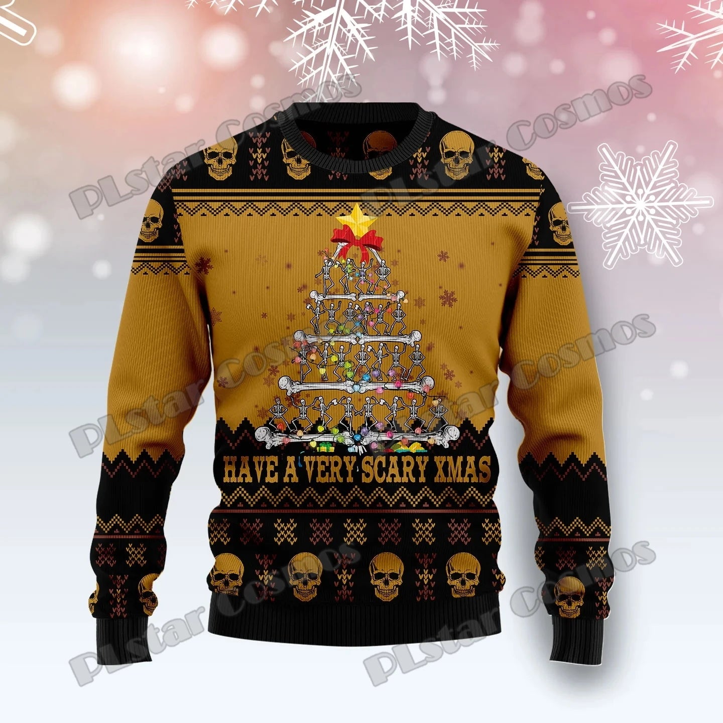 Autumn Winter Unisex Casual Knit Pullover Sweater Skull Pine Tree Christmas 3D Printed Men's Ugly Christmas Sweater KMY15