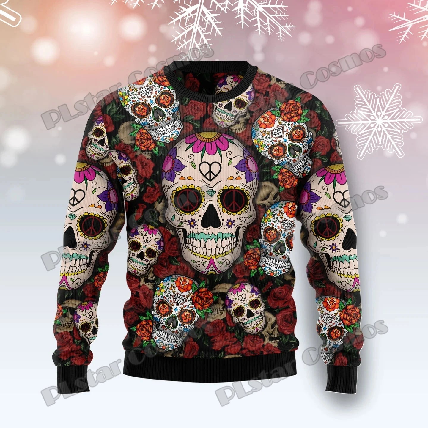 Autumn Winter Unisex Casual Knit Pullover Sweater Skull Pine Tree Christmas 3D Printed Men's Ugly Christmas Sweater KMY15