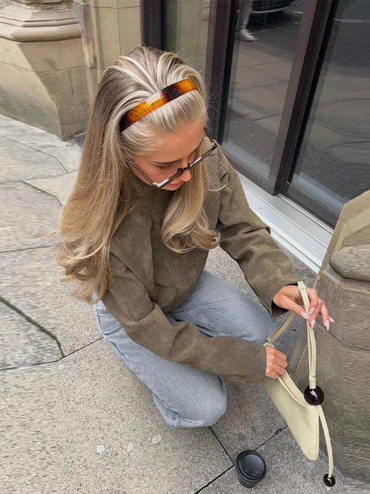 2026 Spring New Long Sleeve Bomber Jackets For Women Elegant Solid Stand Collar Short Coats High Street Chic Lady Outerwear