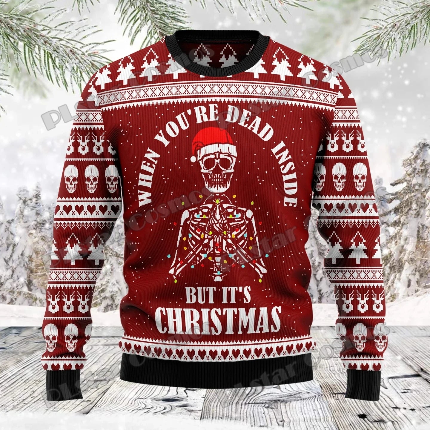 Autumn Winter Unisex Casual Knit Pullover Sweater Skull Pine Tree Christmas 3D Printed Men's Ugly Christmas Sweater KMY15