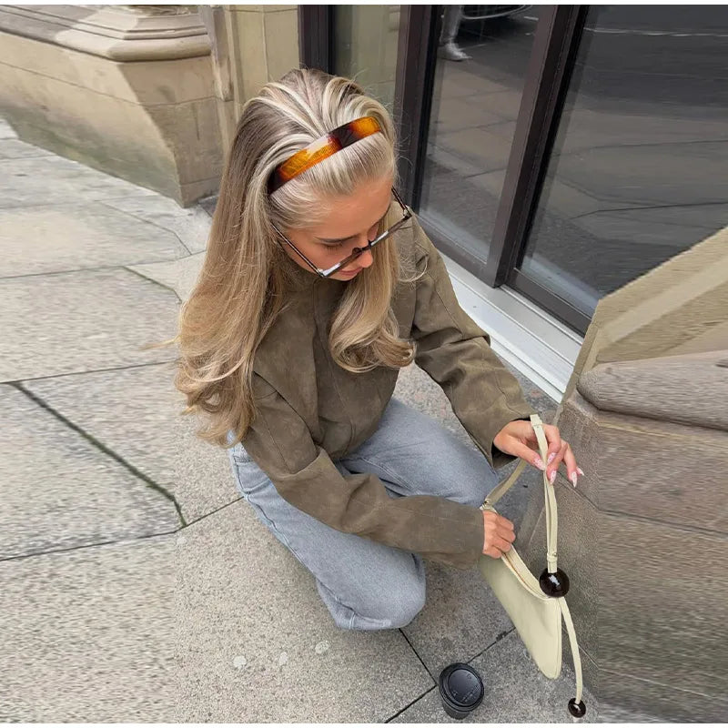 2026 Spring New Long Sleeve Bomber Jackets For Women Elegant Solid Stand Collar Short Coats High Street Chic Lady Outerwear