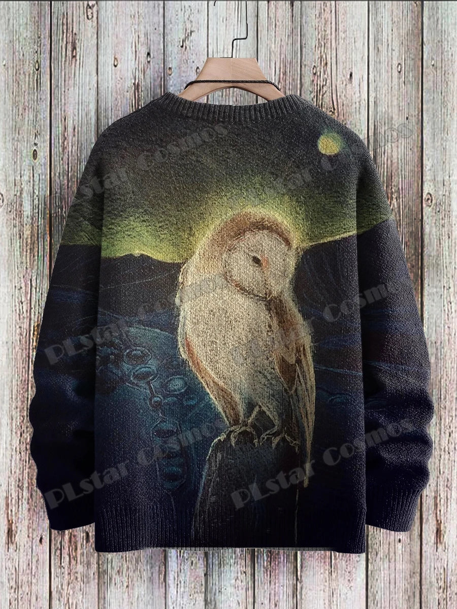 PLstar Cosmos Retro Owl & flowers Pattern 3D Printed Men's Knitted Pullover Winter Unisex Casual Knit Pullover Sweater ZZM116