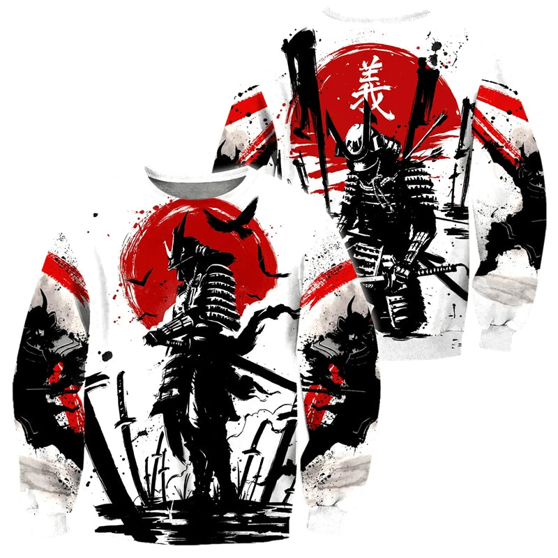 Japanese Mythology Mask Printed Sweatshirt Men's Clothes Harajuku Street Pullover Top 3D Printed Mysterious Culture Sweatshirts