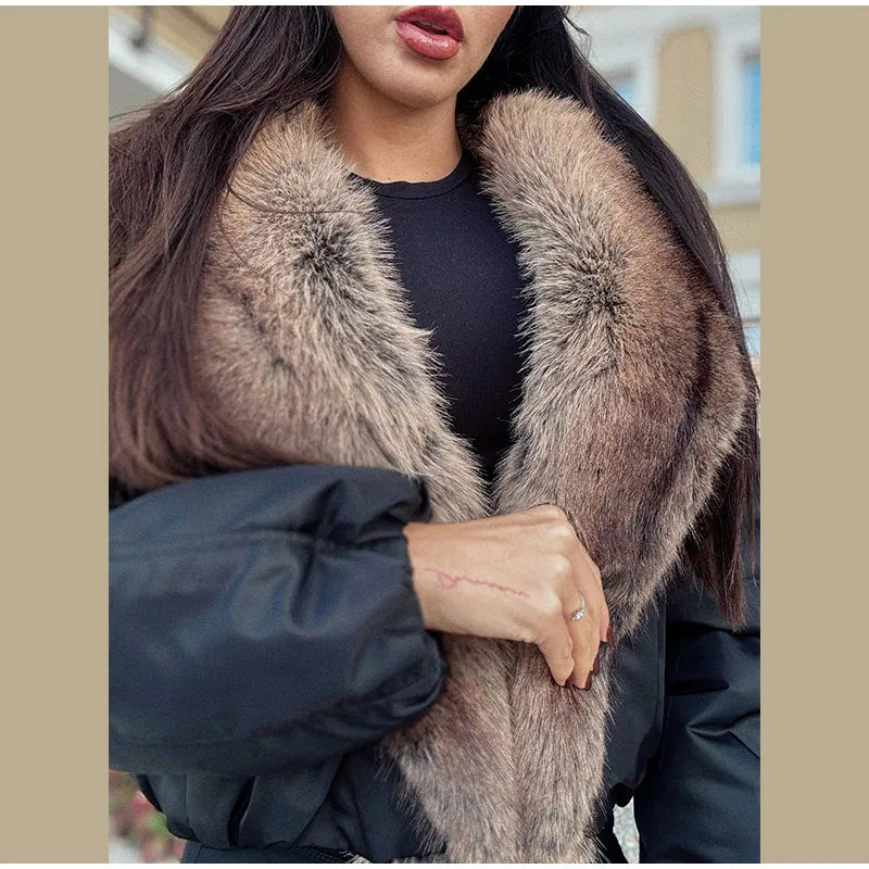 Street Faux Fur Patchwork Cropped Coats Women Loose Lapel Full Sleeve Pockets Warm Jackets 2025 Winter Lady Fashion Outwear
