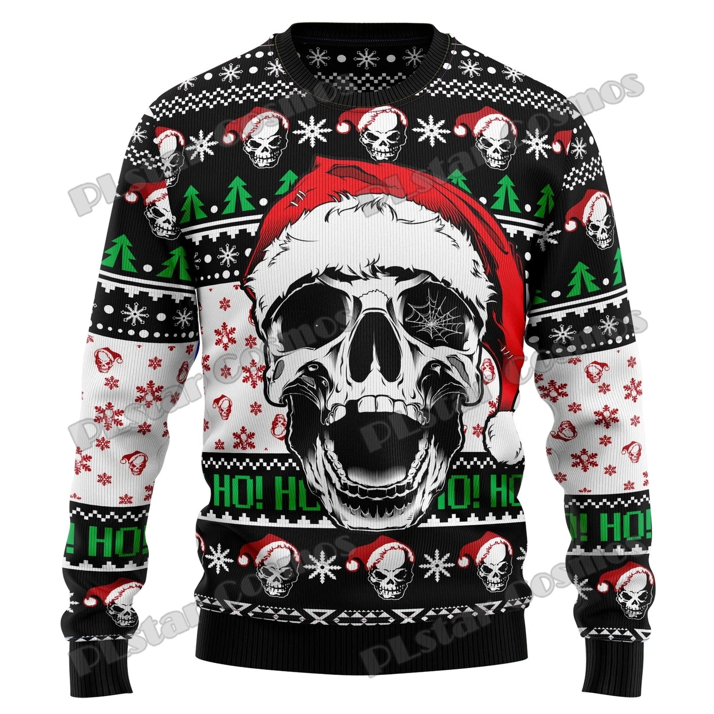 Autumn Winter Unisex Casual Knit Pullover Sweater Skull Yinyang Christmas 3D Printed Men's Ugly Christmas Sweater KMY17