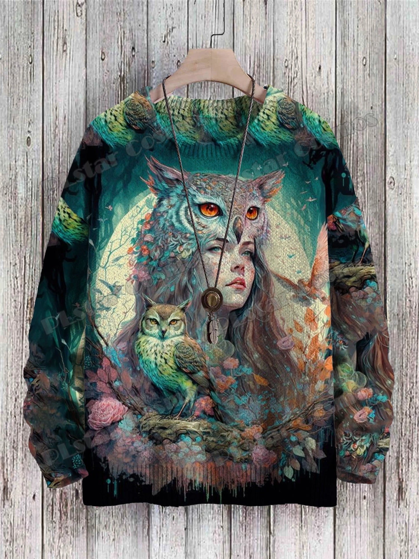 PLstar Cosmos Retro Owl & flowers Pattern 3D Printed Men's Knitted Pullover Winter Unisex Casual Knit Pullover Sweater ZZM116