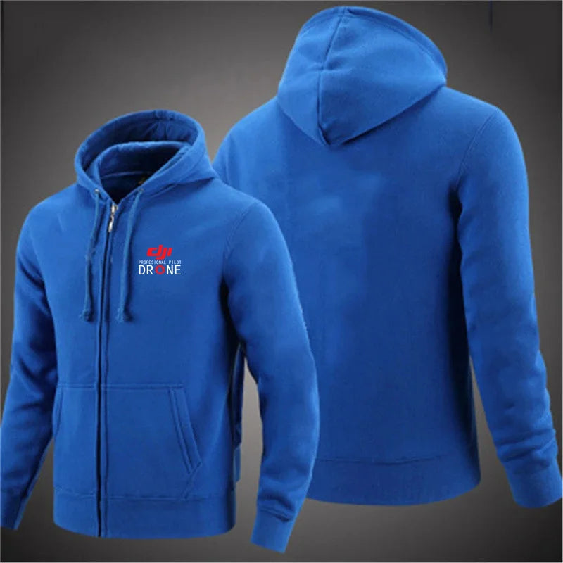 2024 New Dji Professional Pilot Drone Autumn Hooded Sweatshirts Men's Hoodie Cardigan Solid Color Classic Jacket Clothing Tops