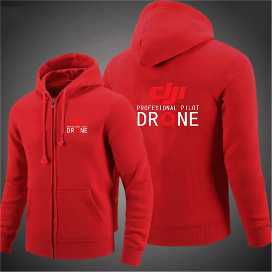 2024 New Dji Professional Pilot Drone Autumn Hooded Sweatshirts Men's Hoodie Cardigan Solid Color Classic Jacket Clothing Tops