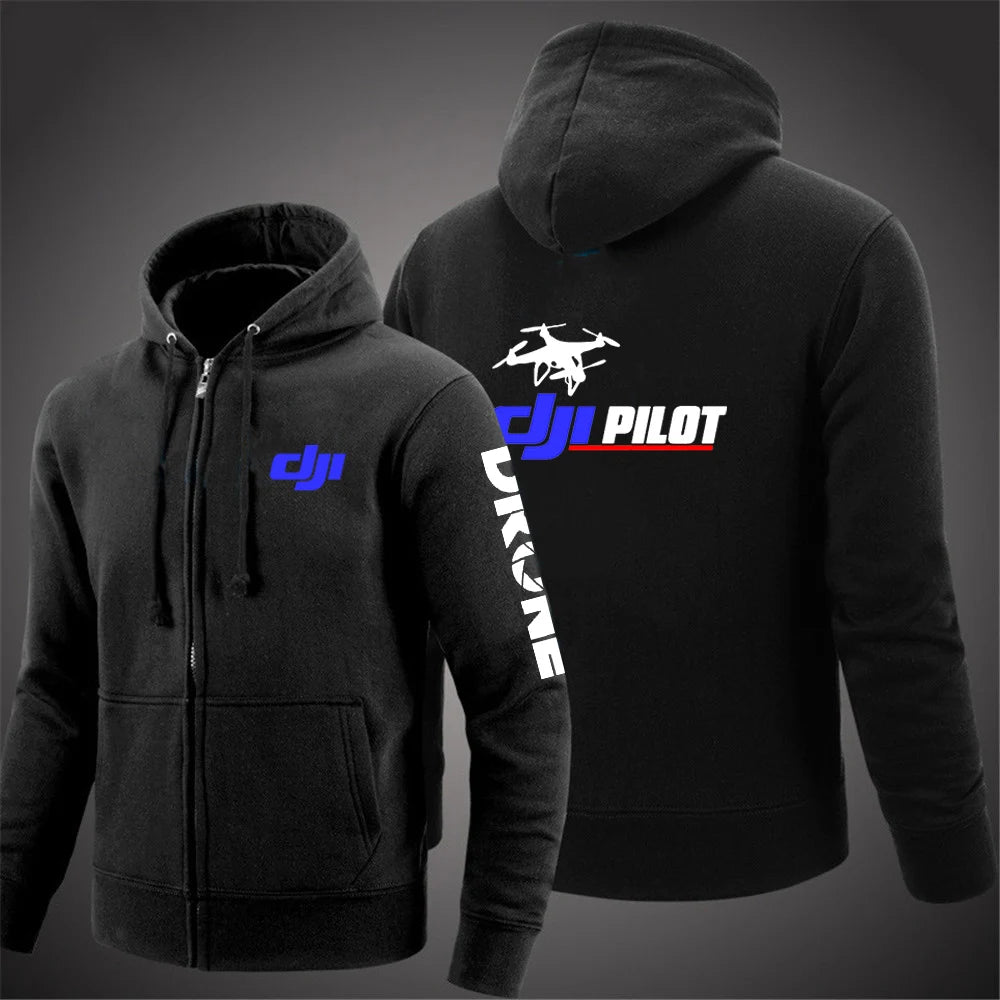 2025 Handsome Long Sleeve Coat Spring And Autumn Man's Versatile Hoodies Dji Drone Pilot Logo Print Comfortable Hooded Jacket