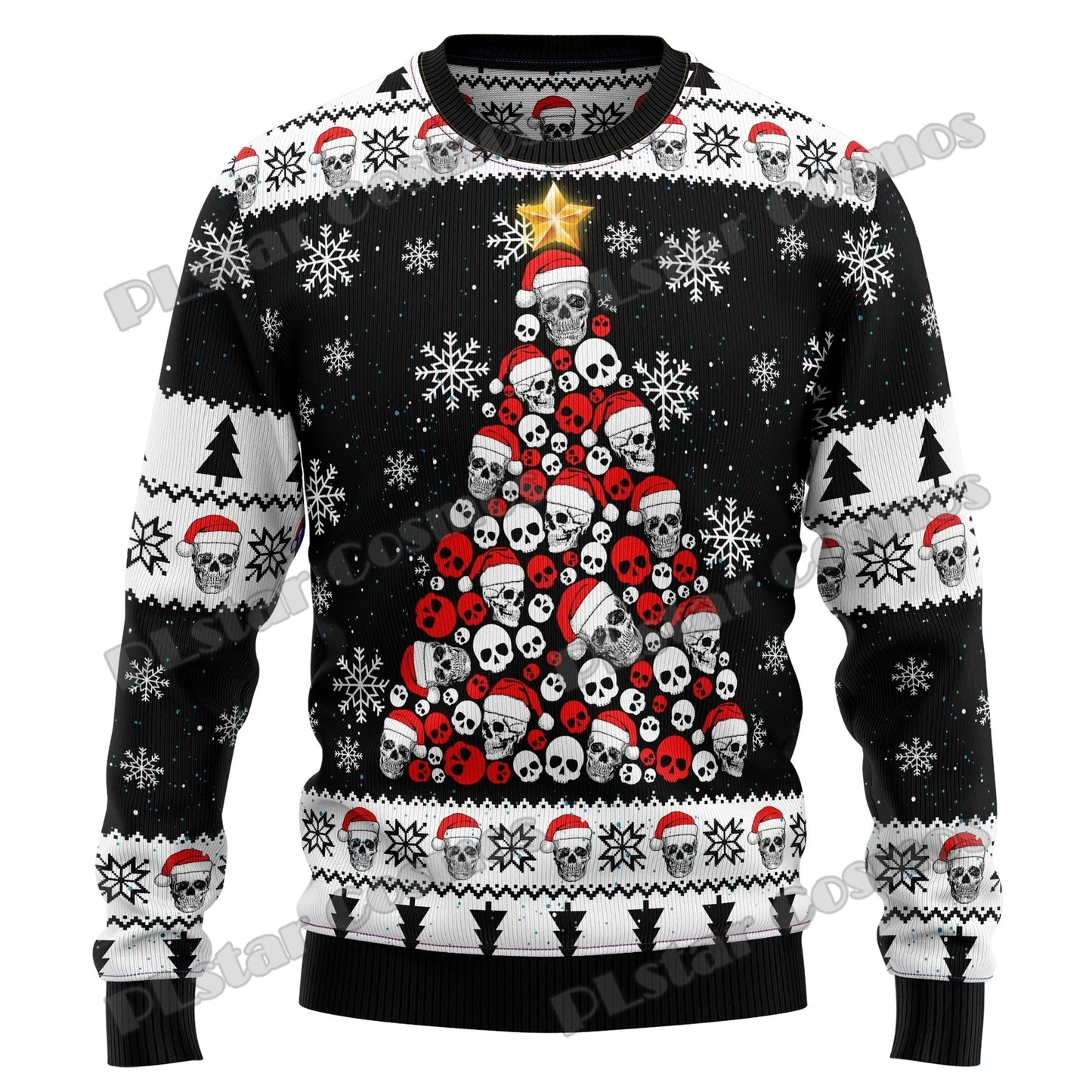 Autumn Winter Unisex Casual Knit Pullover Sweater Skull Yinyang Christmas 3D Printed Men's Ugly Christmas Sweater KMY17